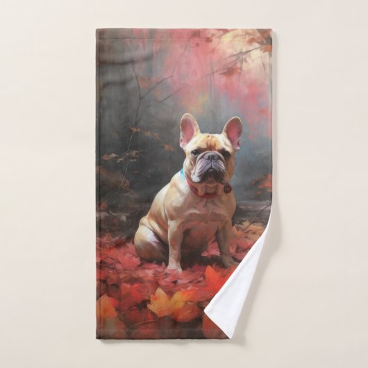 Chien de taureau français en automne Leaves automn (Serviette à main)
