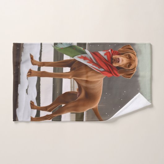 Chien de Vizsla à Noël de neige (Serviette à main)