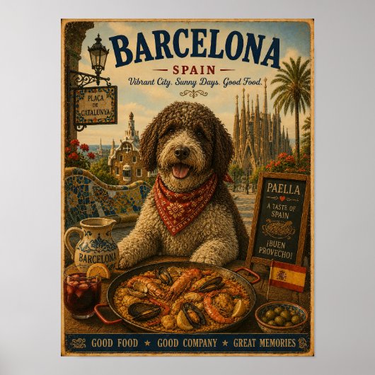 Chien d'eau espagnol à Barcelone Affiche de voyage (Devant)