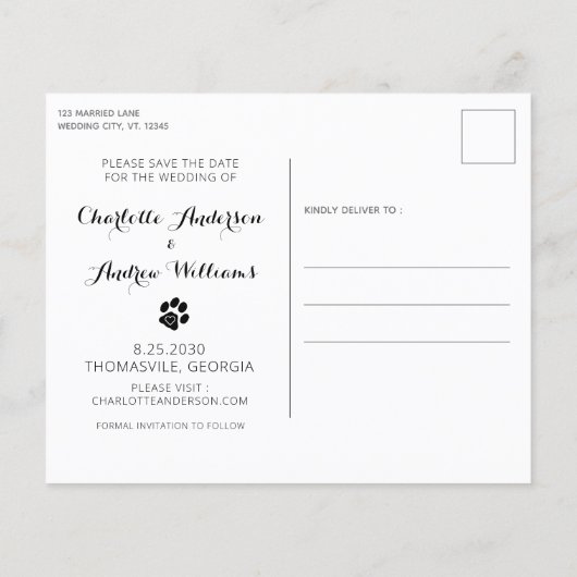 Chien D'Honneur Mariage Enregistrer La Date Carte  (Dos)