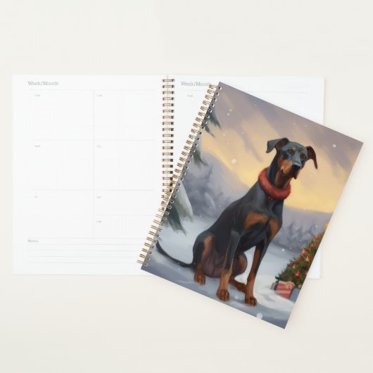 Chien Doberman dans la neige de Noël (Devant avec enveloppe)
