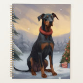 Chien Doberman dans la neige de Noël (Devant)