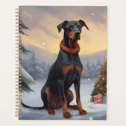 Chien Doberman pendant Noël de neige (Devant)