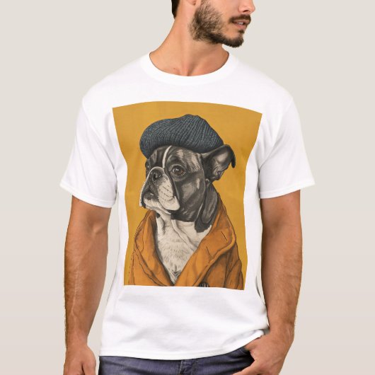 Chien drôle dans Beret Dessin naïf T-shirt (Devant)