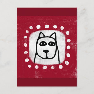 Chien Drôle Sur Carte Postale Rouge