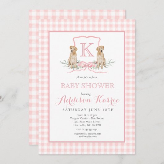 Chien du sud Monogram Crest Baby shower Invitation (Devant / Derrière)