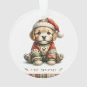 Chien en pull patchwork et chapeau de Père Noël (dos)