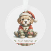 Chien en pull patchwork et chapeau de Père Noël (devant)