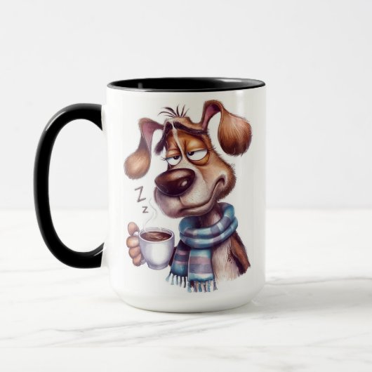 Chien endormi avec une tasse de café (Gauche)