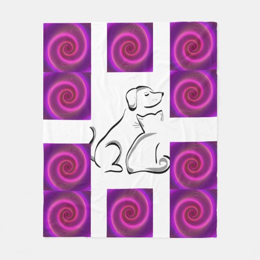 Chien et chat aiment la couverture en toison. (Devant)