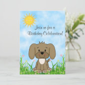Chien et fleurs de chiot Invitation d'anniversaire (Debout devant)
