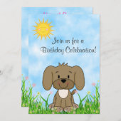 Chien et fleurs de chiot Invitation d'anniversaire (Devant / Derrière)