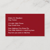 Chien formant les cartes de visite bilatéraux (Dos)