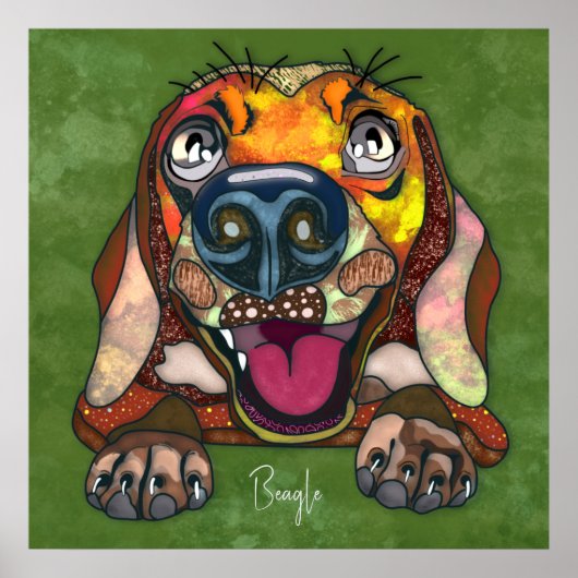 Chien fou Beagle visage peint à la main Poster (Devant)
