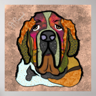 Chien fou St Bernard visage peint à la main Poster
