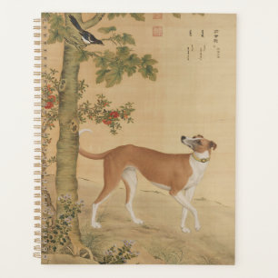 Chien Greyhound et oiseau d'art vintage chinois