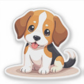 Chien Heureux Beagle – Autocollant d'art Chibi (Devant)