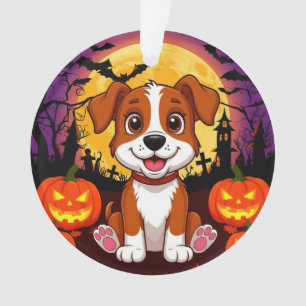 Chien heureux dans un décor d'Halloween avec des c