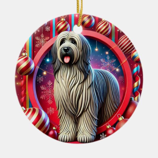 Chien hirsute de fête avec décorations de Noël (Devant)