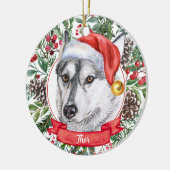 Chien Husky Custom Santa Hat Ornement de Noël (Gauche)