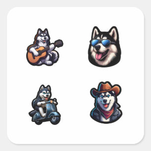 Chien Husky Funny 4 Stickers Pack.png