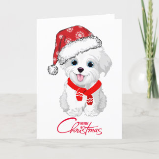 Chien maltais Joyeux Noël Carte de vacances pliée