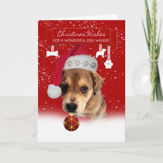 chien marcheur noël souhaits carte de voeux avec c (Devant)