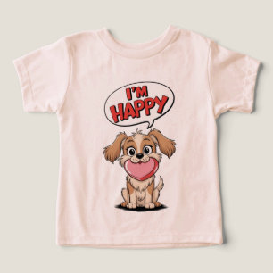 Chien mignon avec un coeur rose et un message joye