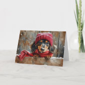 Chien mignon Dachshund dans la carte de Noël Casqu (Devant)