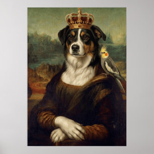 Chien Mona Lisa avec perroquet cockatiel Affiches 