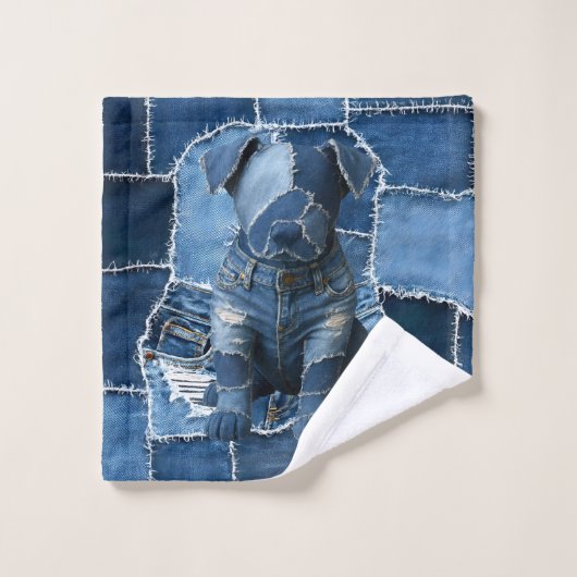 Chien Patchwork Art Denim (Gant de toilette)