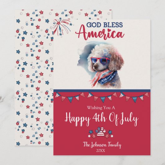 Chien patriotique - Carte de la fête du 4 juillet (Devant / Derrière)