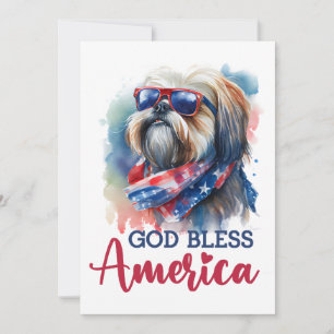 Chien Patriotique - Carte Shih Tzu du 4 Juillet