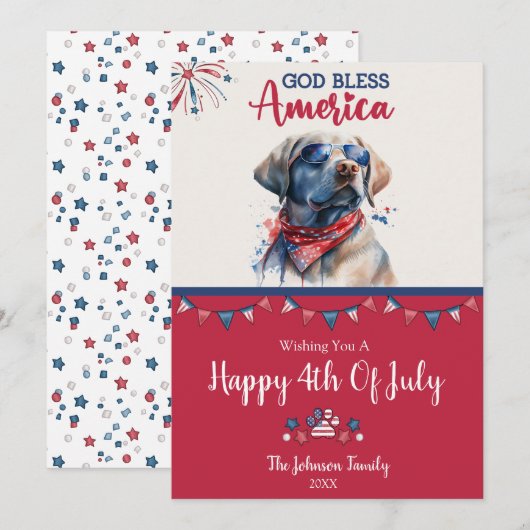 Chien Patriotique - Labrador Retriever Carte du 4  (Devant / Derrière)