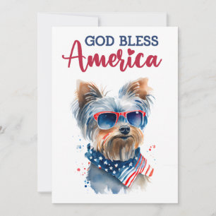 Chien Patriotique - Yorkie Carte du 4 Juillet
