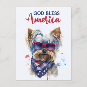 Chien patriotique Yorkie, Carte postale de Dieu bé