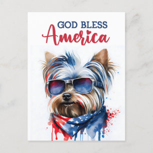 Chien patriotique Yorkie, Carte postale de Dieu bé