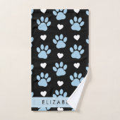 Chien Paws, Blue Paws, White Hearts, Votre Nom (Serviette à main)