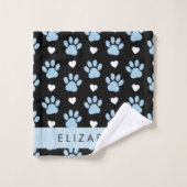 Chien Paws, Blue Paws, White Hearts, Votre Nom (Gant de toilette)