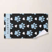 Chien Paws, Blue Paws, White Hearts, Votre Nom (Serviette à main)