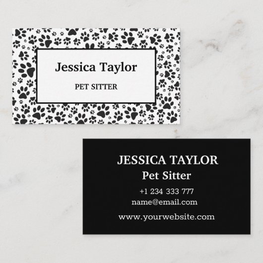 Chien Paws noir et blanc Polka Dot Carte de visite (Devant / Derrière)