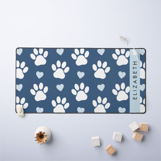 Chien Paws, White Paws, Blue Hearts, Votre Nom (Tableau pour enfants)