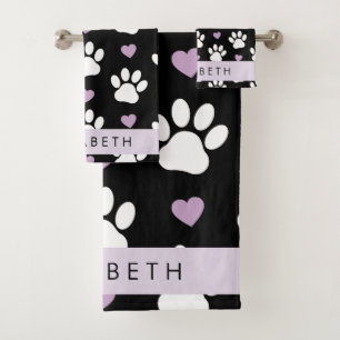 Chien Paws, White Paws, Lilac Hearts, Votre Nom