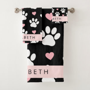Chien Paws, White Paws, Rose Hearts, Votre Nom
