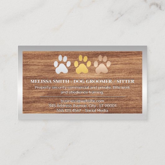 Chien Paws Wood | Carte de visite de code QR (Dos)