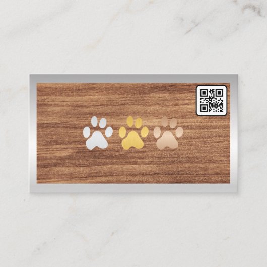 Chien Paws Wood | Carte de visite de code QR (Devant)