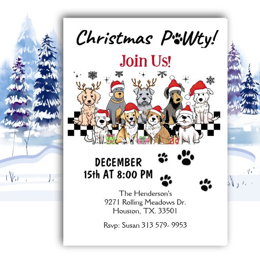 Chien Pawty Animaux Fête de Noël Invitation