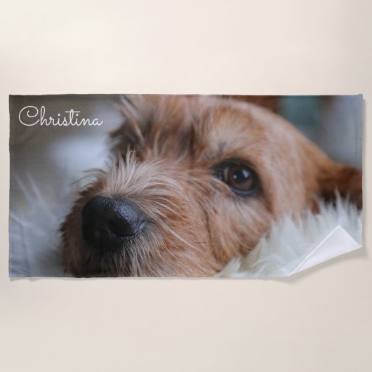 Chien Photo serviette de plage personnalisée (Devant)