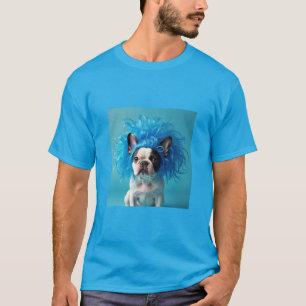 Chien portant un t-shirt perruque bleu