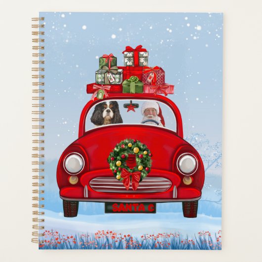 Chien Roi Cavalier En Voiture Avec Le Père Noël (Devant)